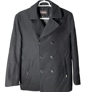 Michael Kors Pea Coat Black Wool Double Breasted Vented Pockets Men’s Size M